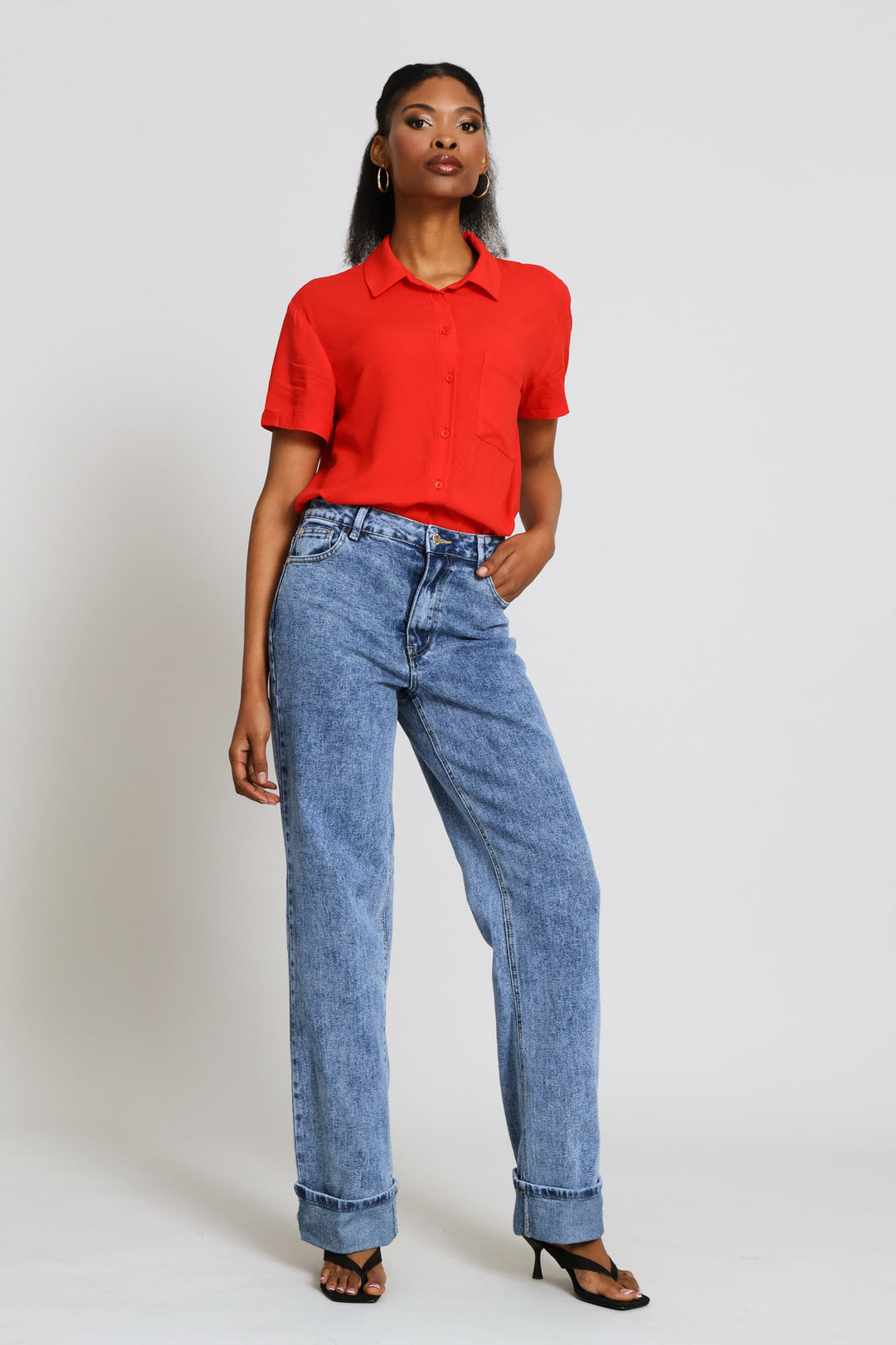 Boxy Pocket Viscose Shirt - Dark Orange