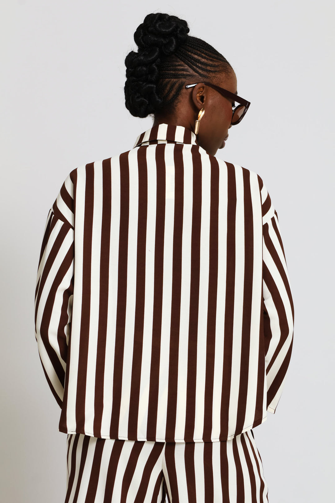 Long Sleeve Roll-up Relaxed Shirt - Dark Brown/Cream