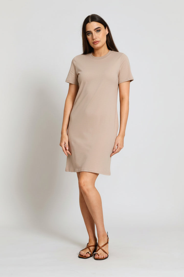 Crew Neck T-Shirt Dress - Dark Beige
