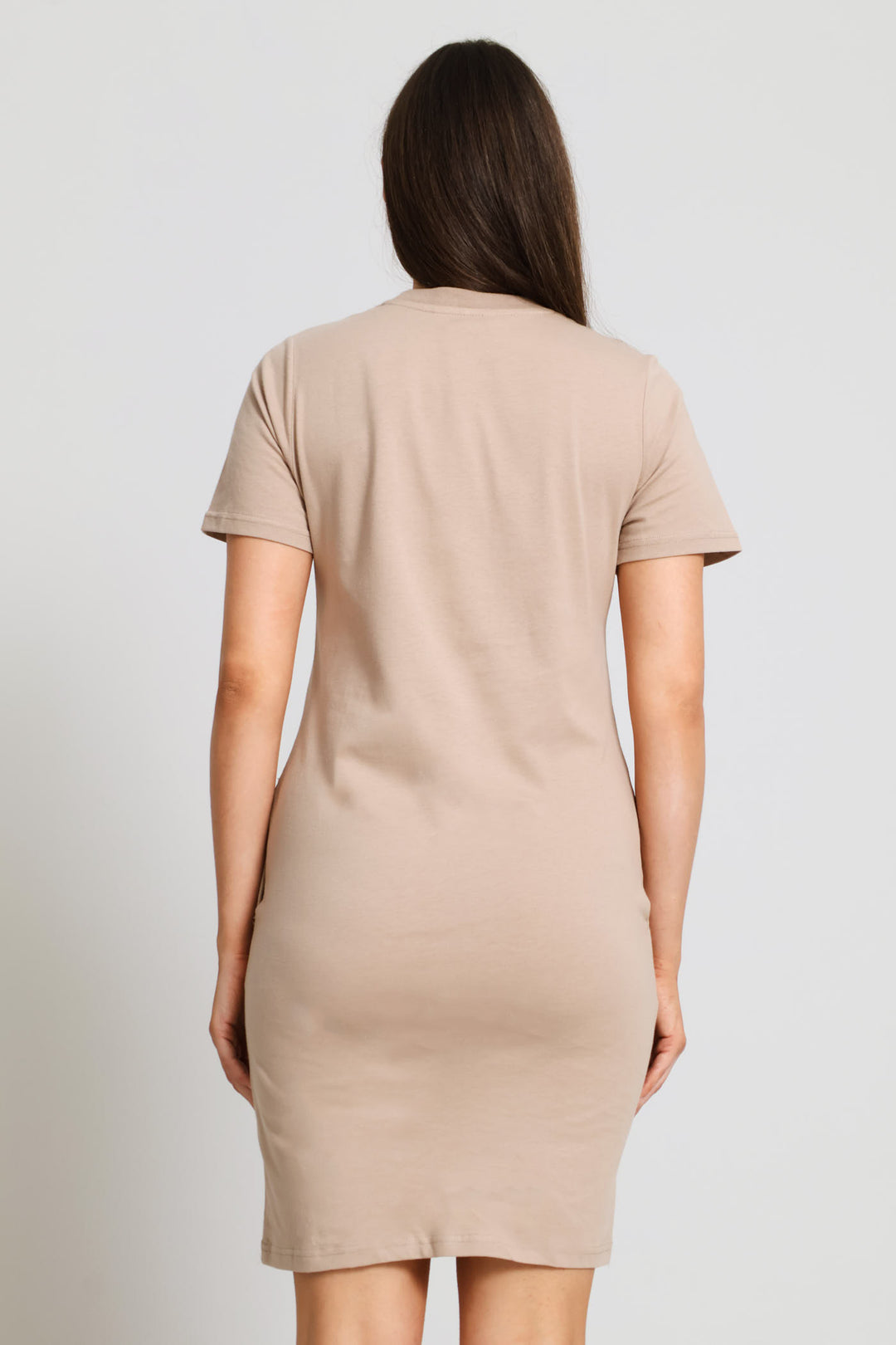 Crew Neck T-Shirt Dress - Dark Beige