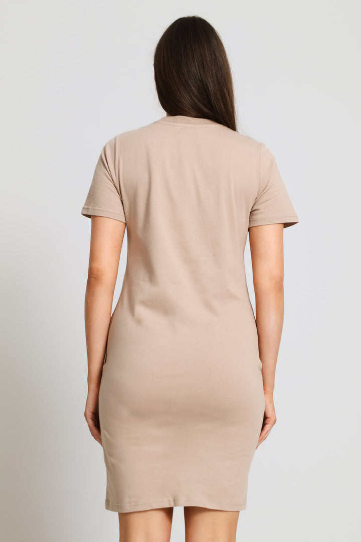 Crew Neck T-Shirt Dress - Dark Beige