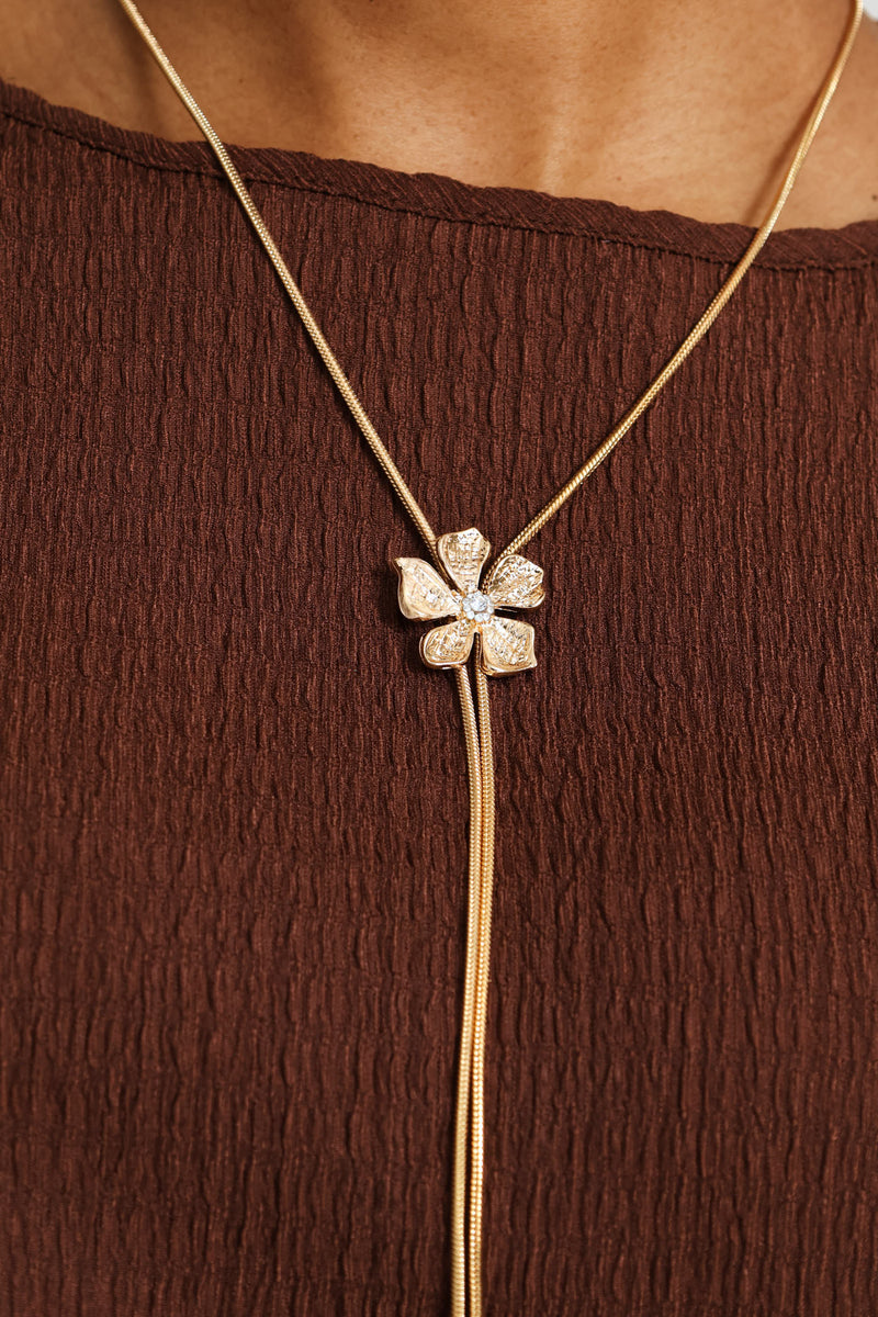Floral Lariet Necklace - Gold
