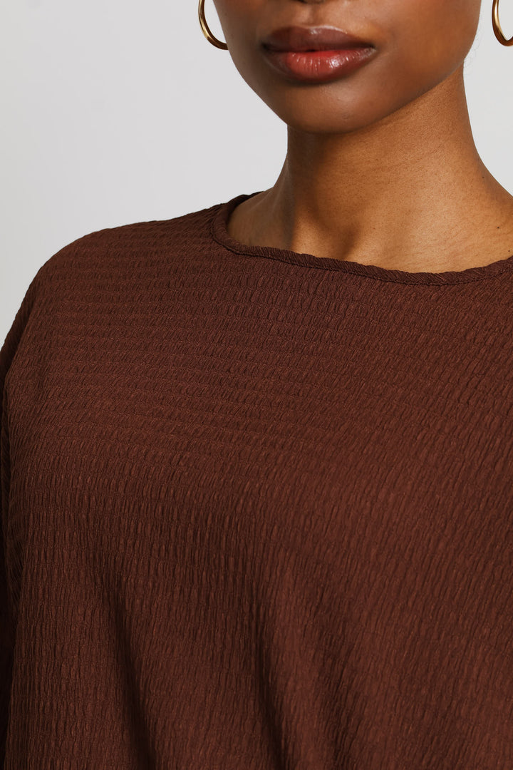 Tie-Front Boxy Crinkle Tee - Dark Chocolate