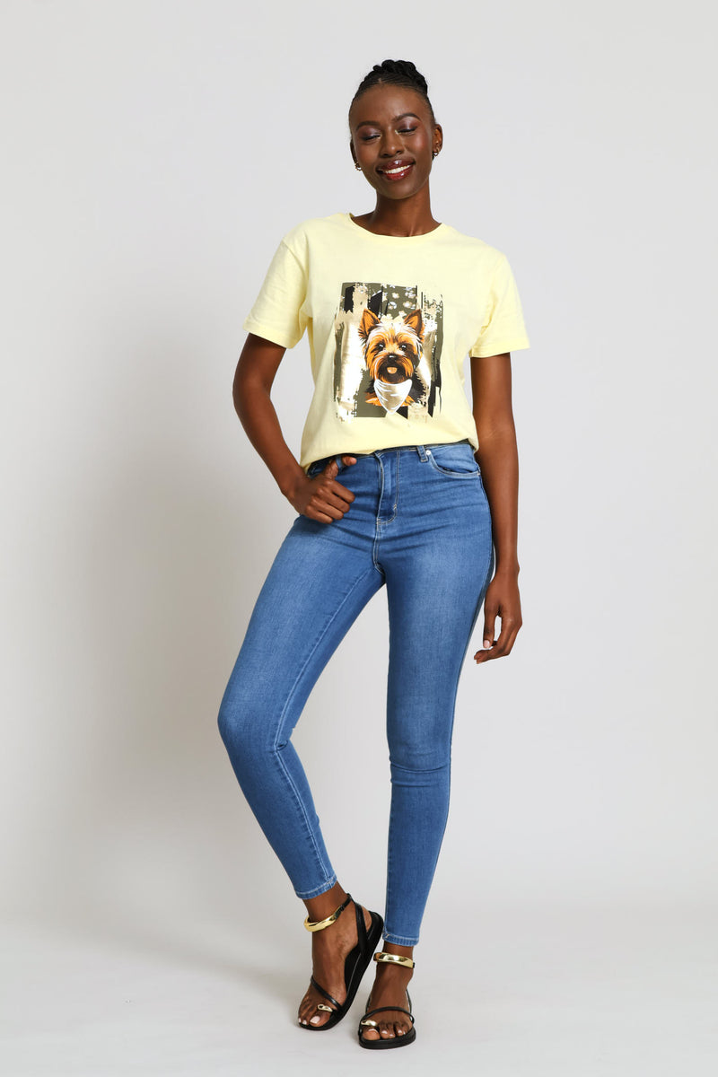 Cute Dog Foil Tee - Yellow