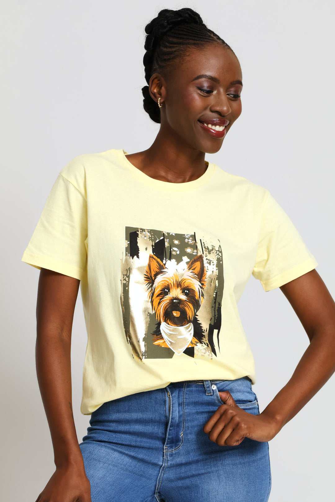 Cute Dog Foil Tee - Yellow
