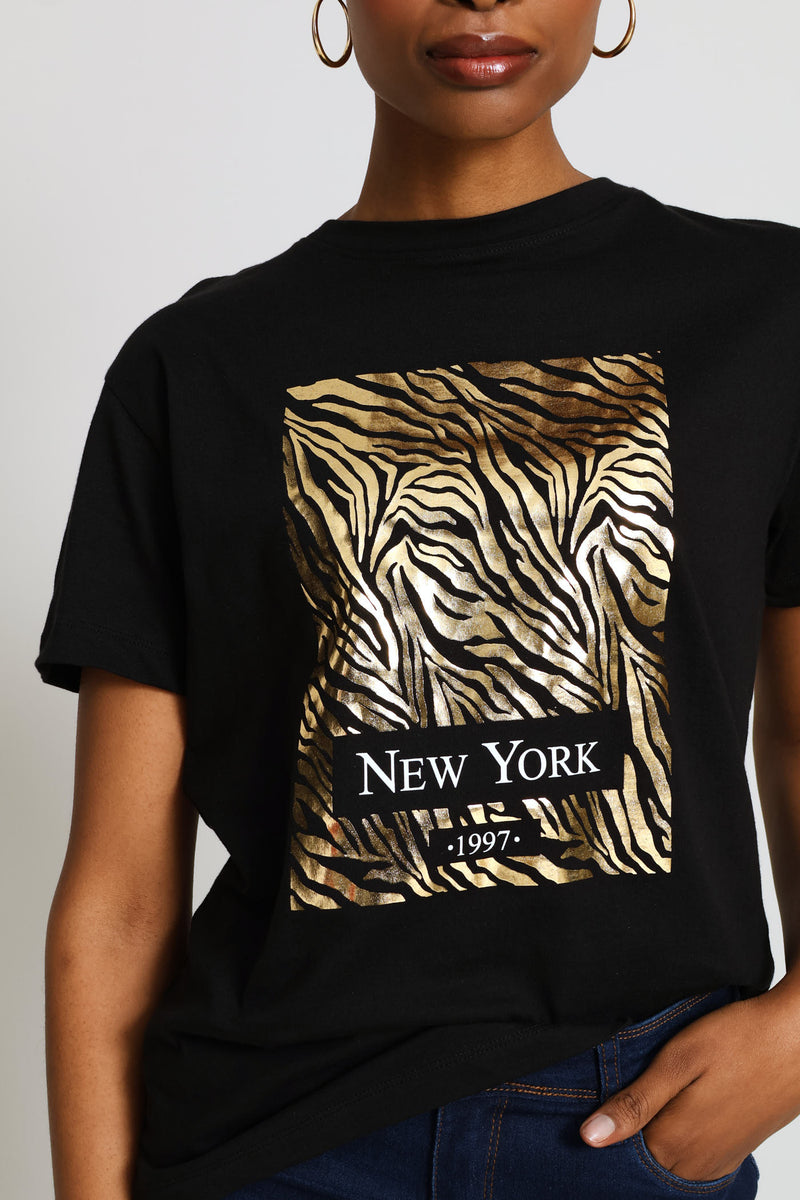 Zebra Foil Tee - Black