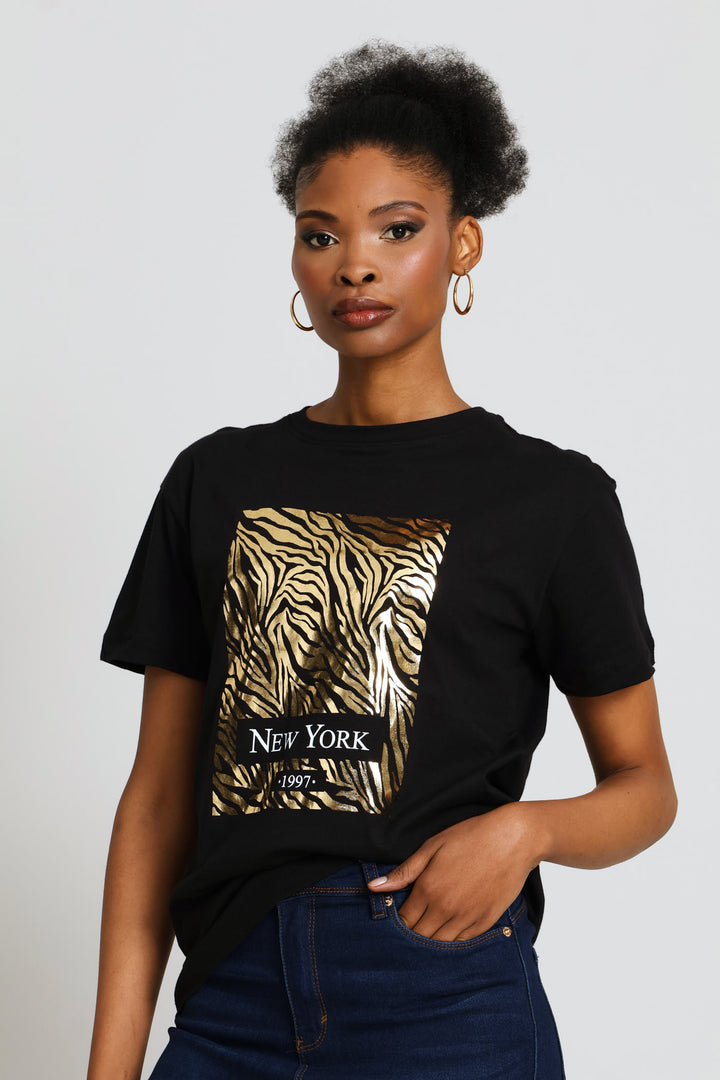 Zebra Foil Tee - Black