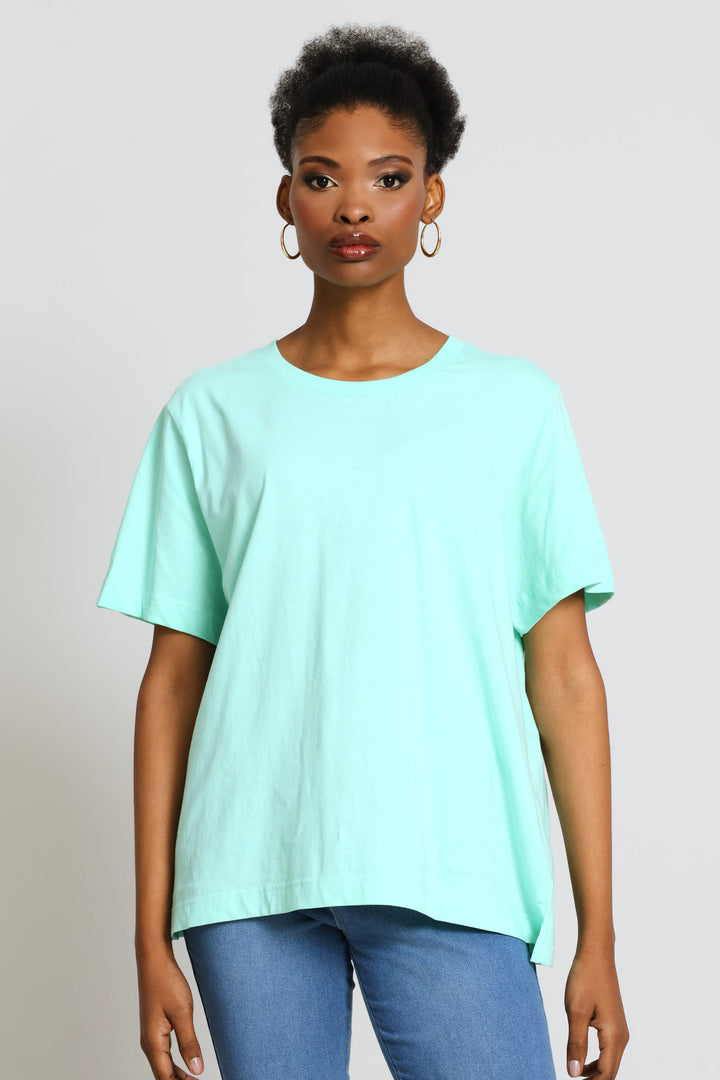 Rib Neck Boxy Tee - Mint