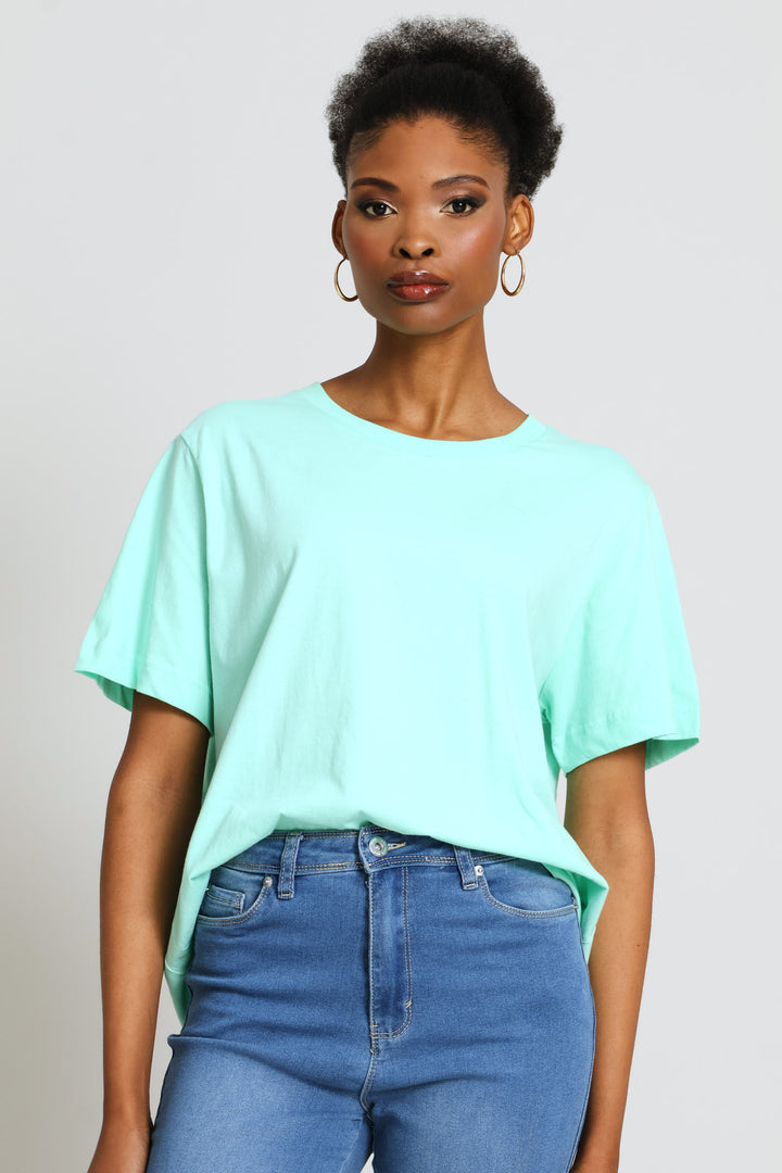 Rib Neck Boxy Tee - Mint