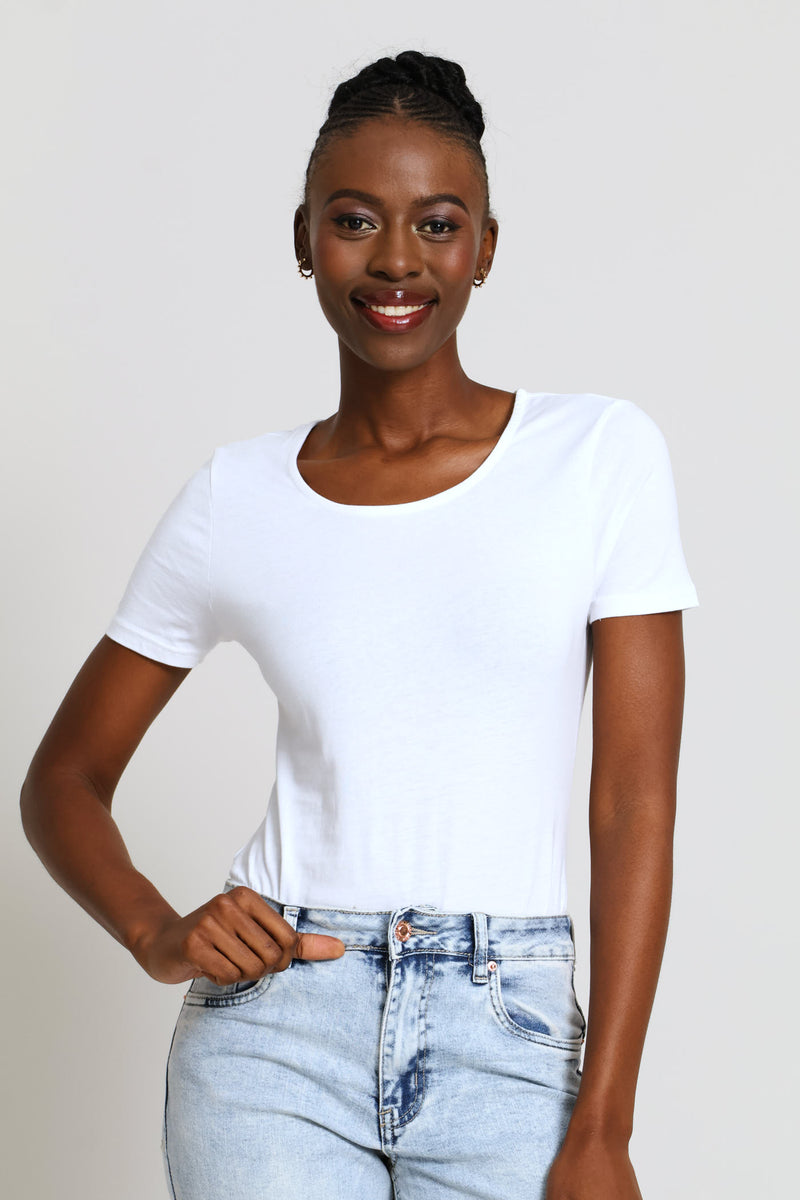 Scoop Neck Bodysuit - White