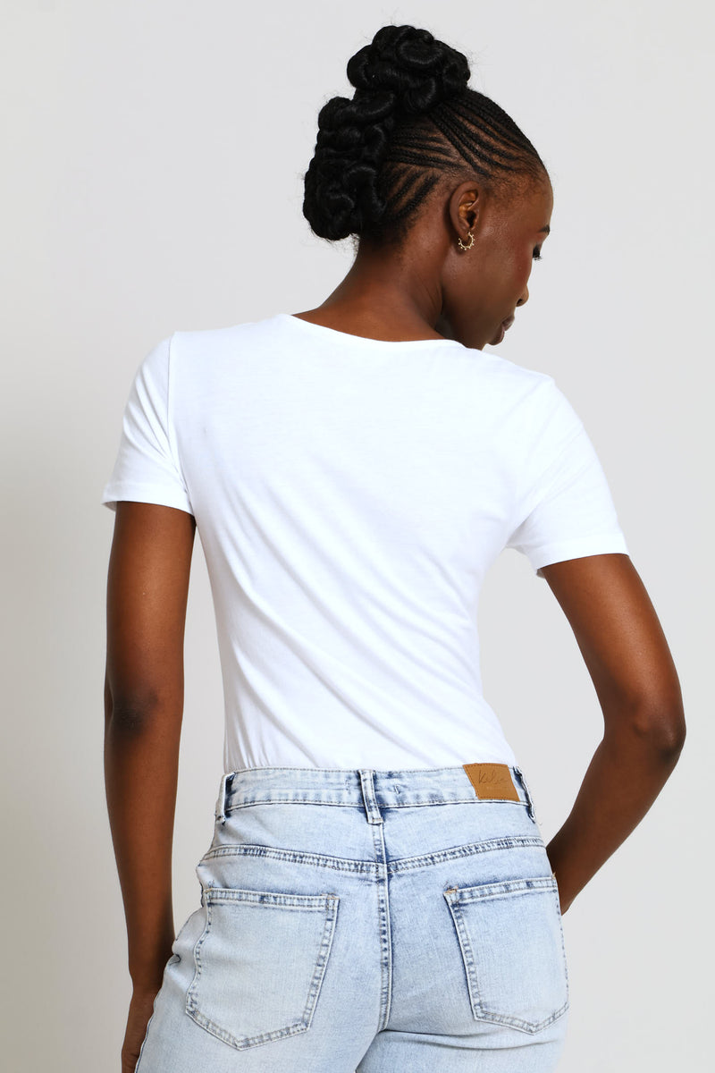Scoop Neck Bodysuit - White