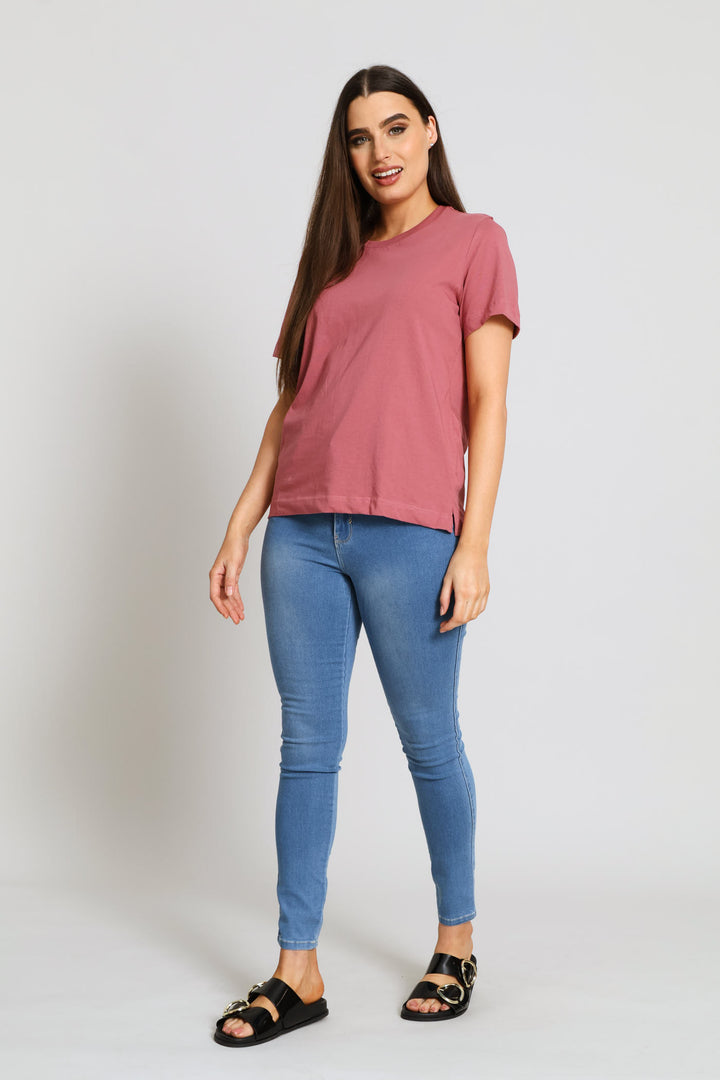 Rib Neck Boxy Tee - Deco Rose