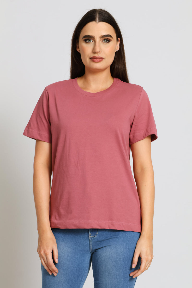 Rib Neck Boxy Tee - Deco Rose
