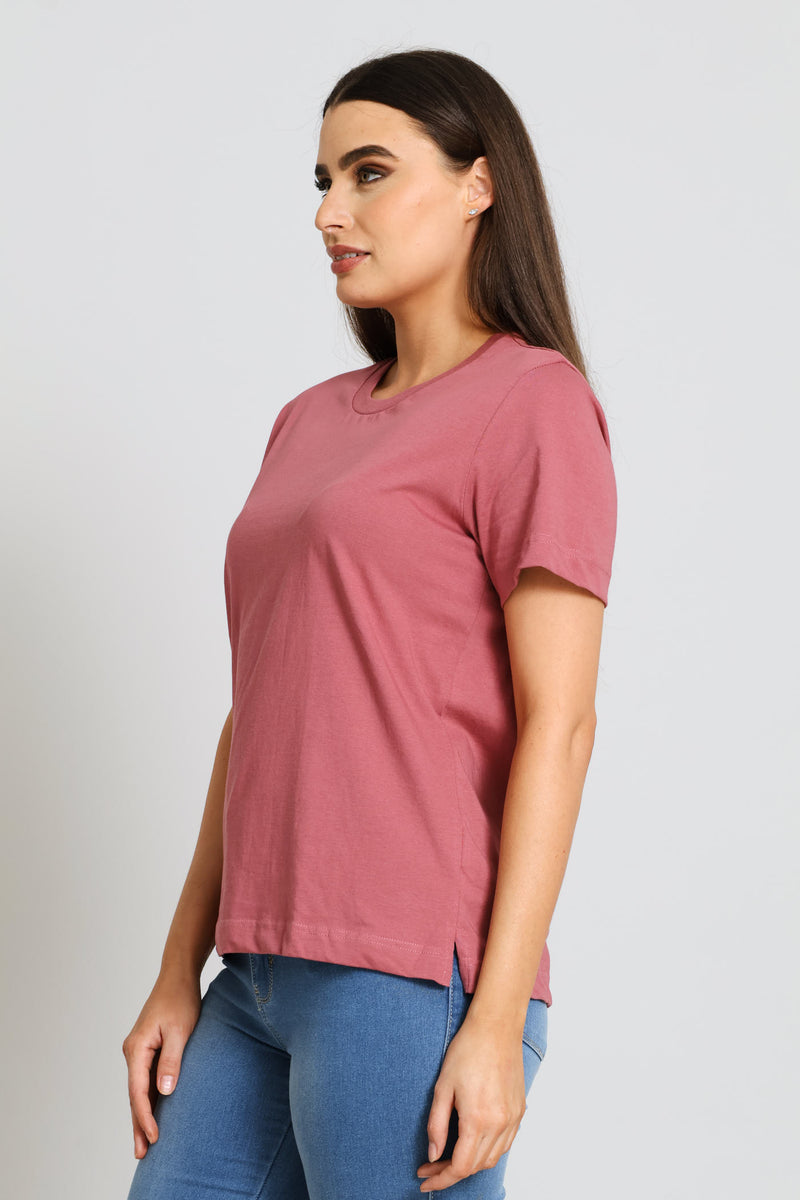 Rib Neck Boxy Tee - Deco Rose