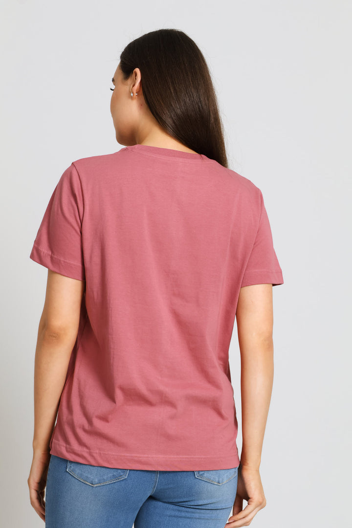 Rib Neck Boxy Tee - Deco Rose