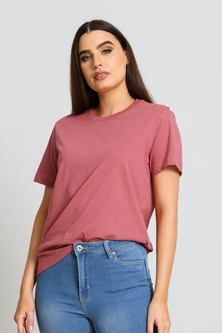 Rib Neck Boxy Tee - Deco Rose