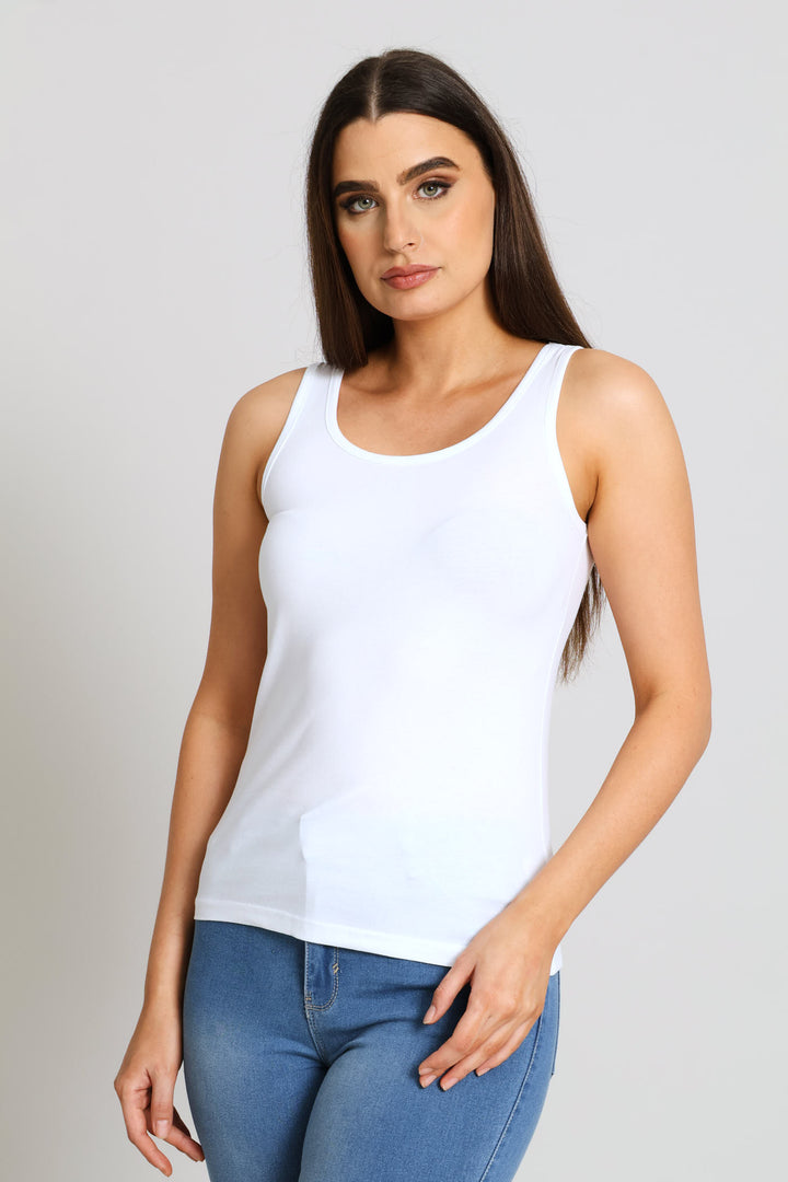 Cotton Lycra Tank Top - White