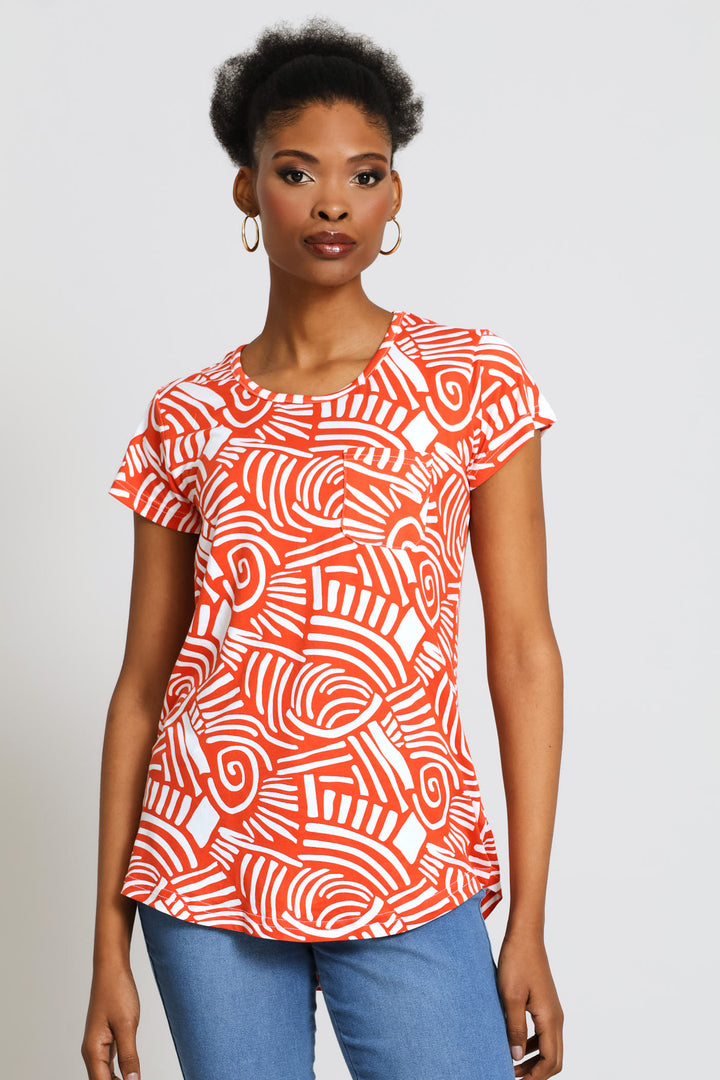Print Pocket Tee - Orange/White