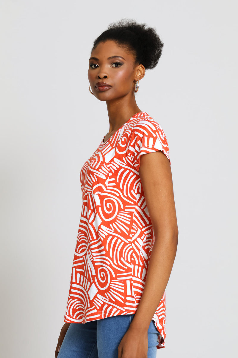 Print Pocket Tee - Orange/White