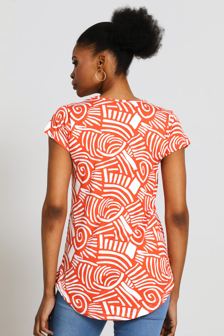 Print Pocket Tee - Orange/White