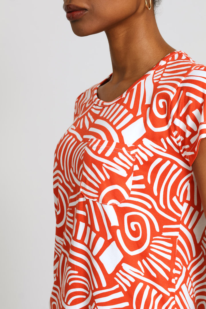 Print Pocket Tee - Orange/White
