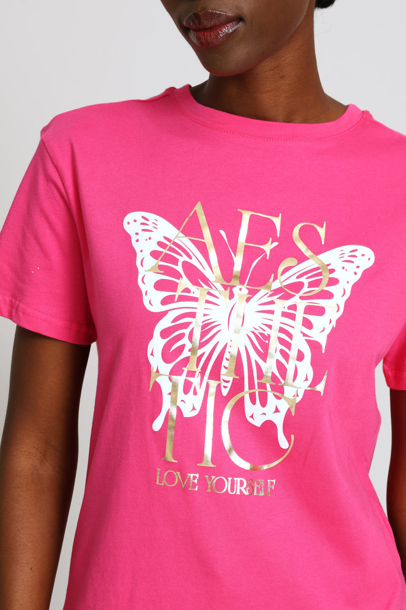 Aesthic Butterfly Tee - Electric Pink