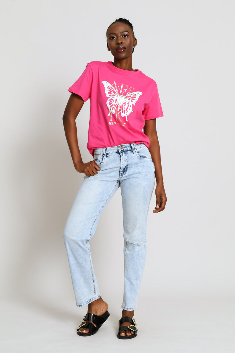 Aesthic Butterfly Tee - Electric Pink