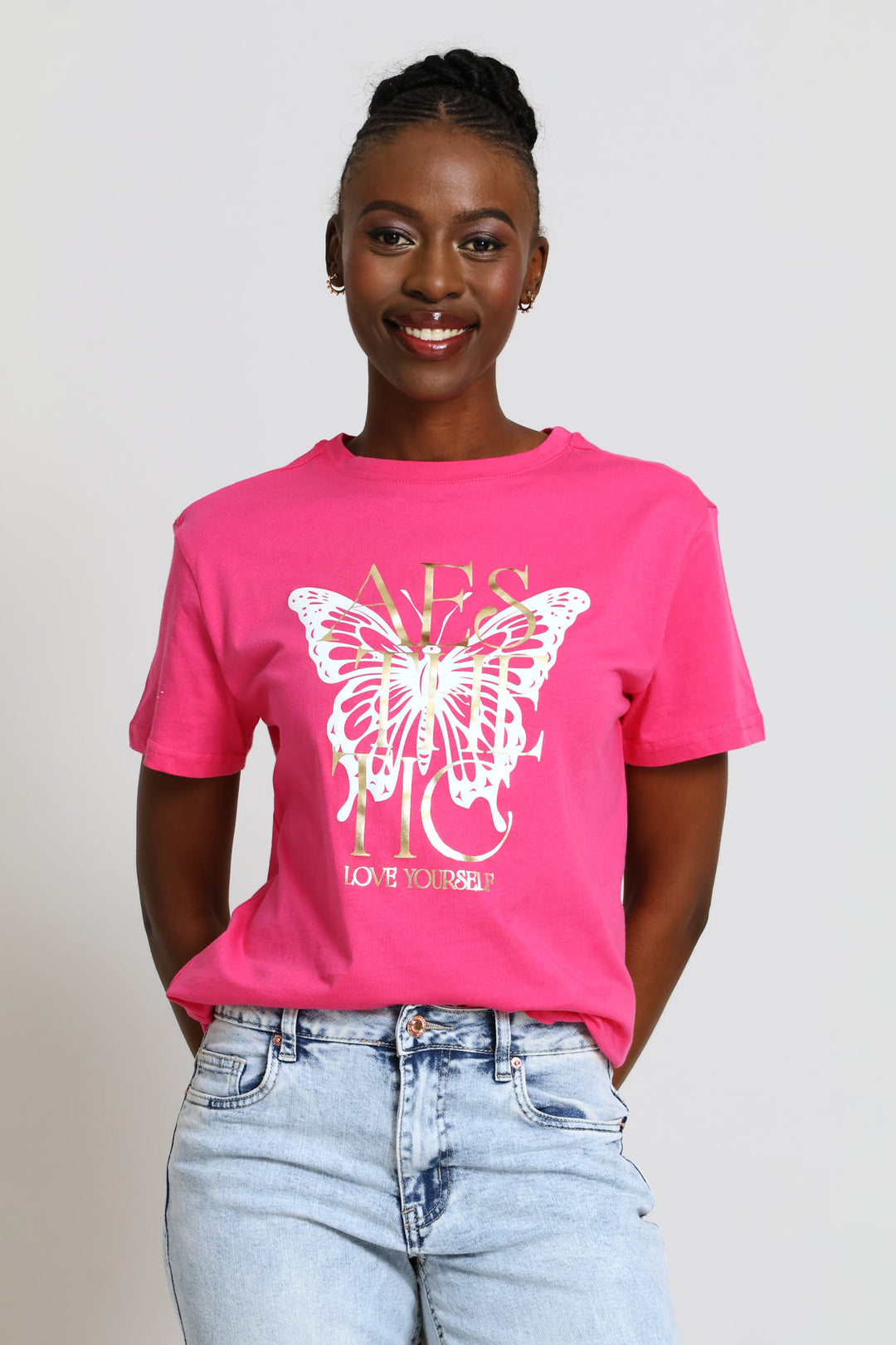 Aesthic Butterfly Tee - Electric Pink