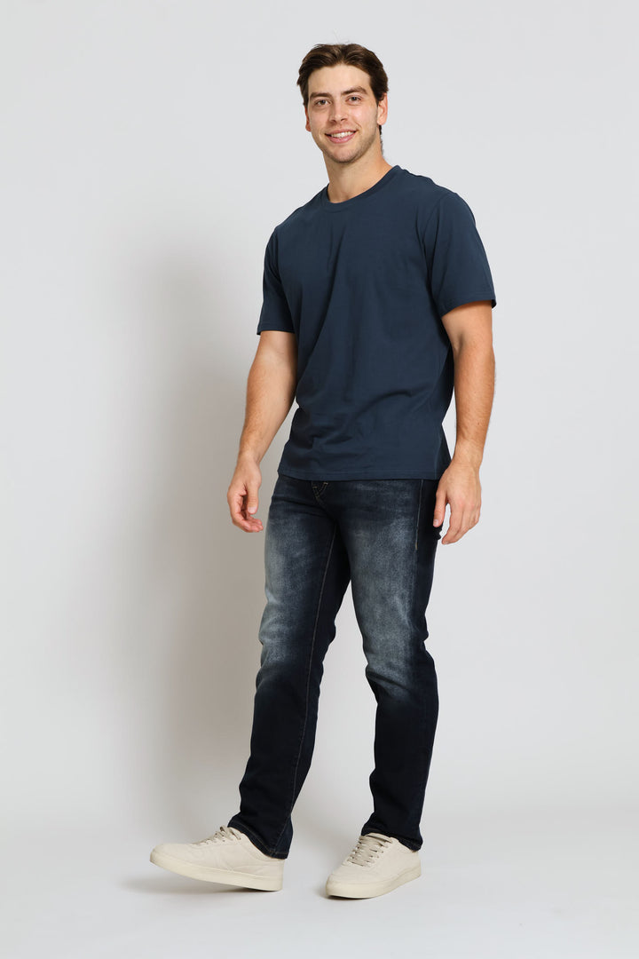 Sanded Straight Denim - Dark Blue