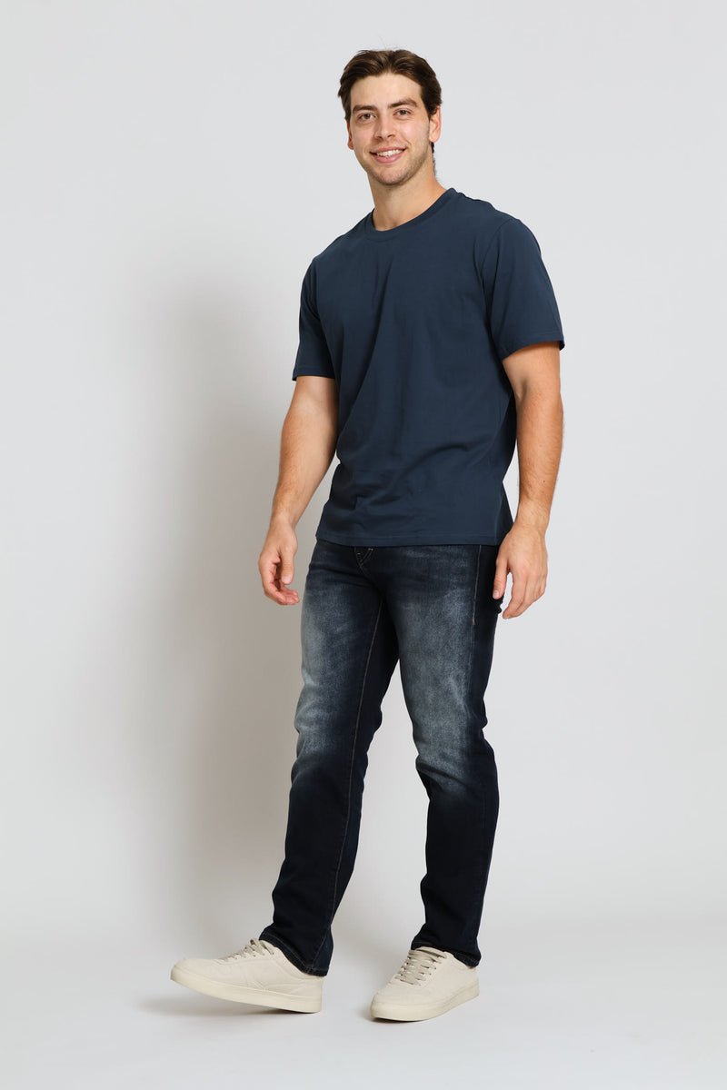 Sanded Straight Denim - Dark Blue