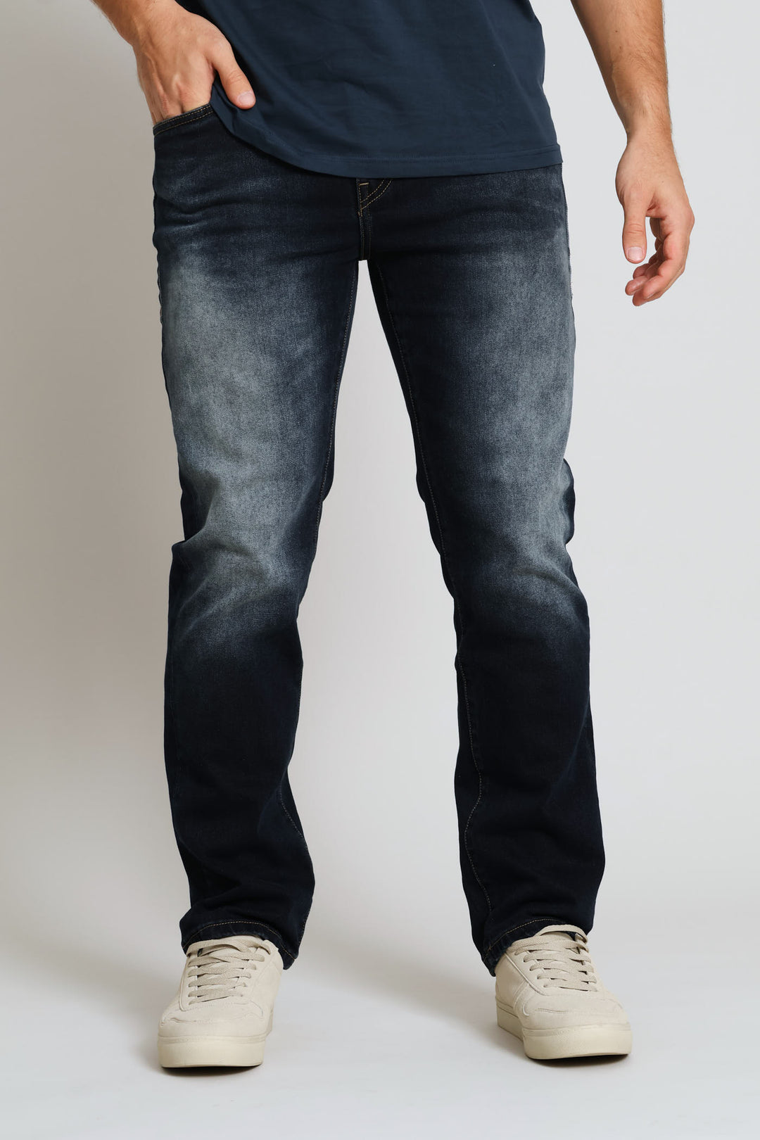 Sanded Straight Denim - Dark Blue