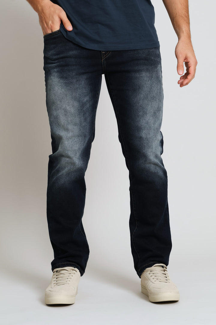 Sanded Straight Denim - Dark Blue