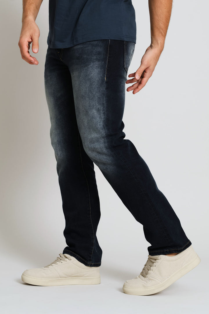 Sanded Straight Denim - Dark Blue