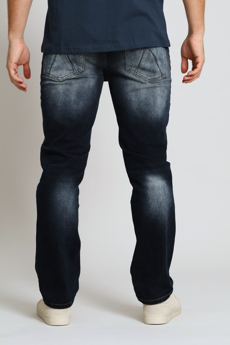 Sanded Straight Denim - Dark Blue