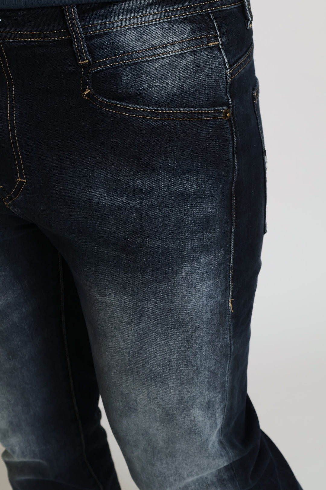 Sanded Straight Denim - Dark Blue