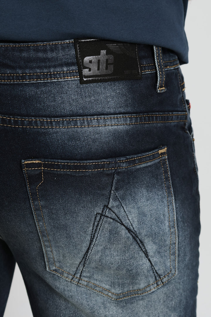 Sanded Straight Denim - Dark Blue