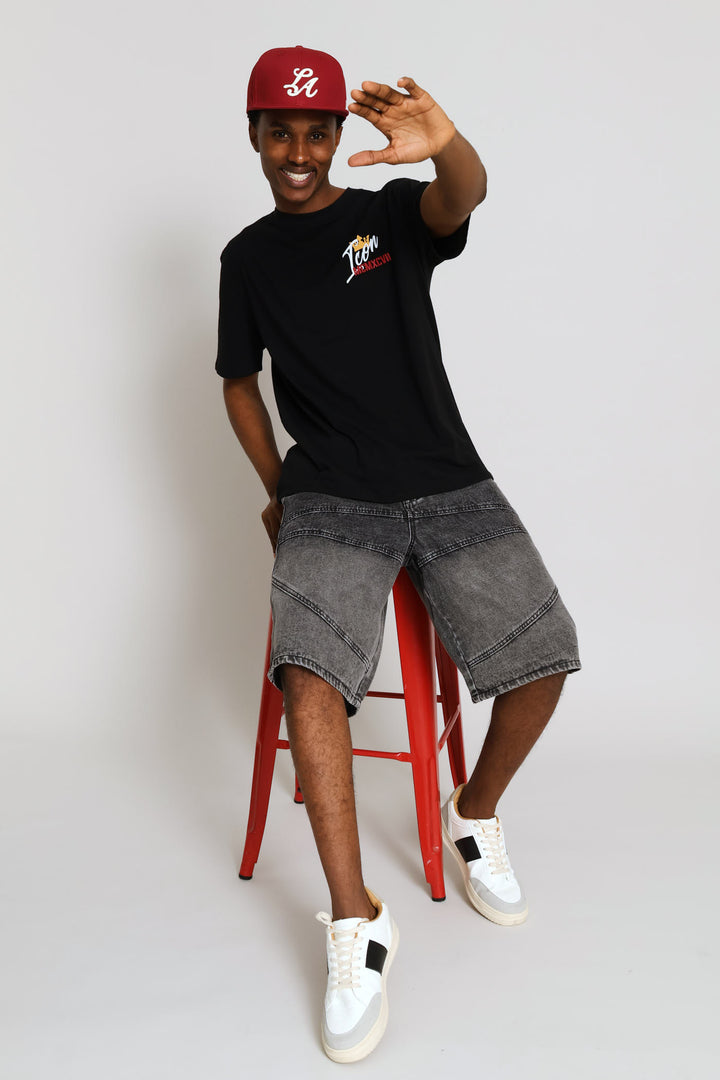 Cut Line Baggy Denim - Black