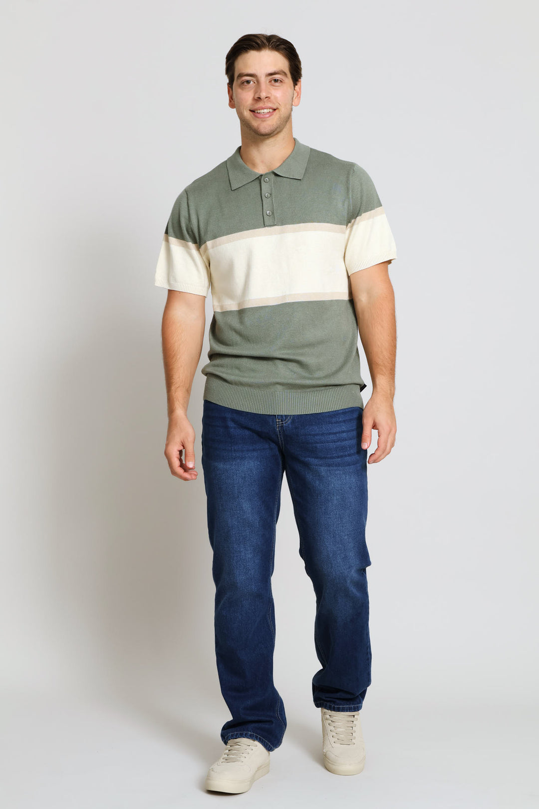 Stripe Fine Guage Golfer - Sage/Ecru/Taupe