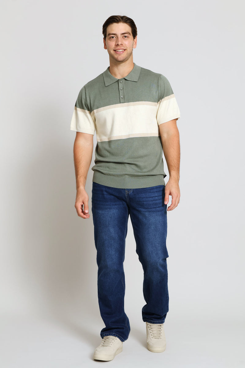 Stripe Fine Guage Golfer - Sage/Ecru/Taupe