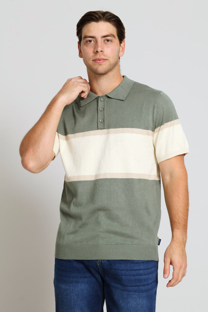 Stripe Fine Guage Golfer - Sage/Ecru/Taupe