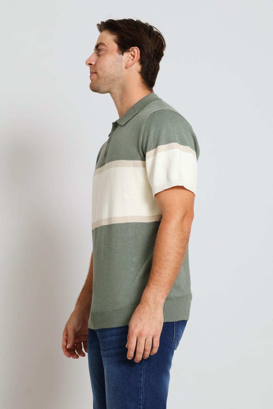 Stripe Fine Guage Golfer - Sage/Ecru/Taupe