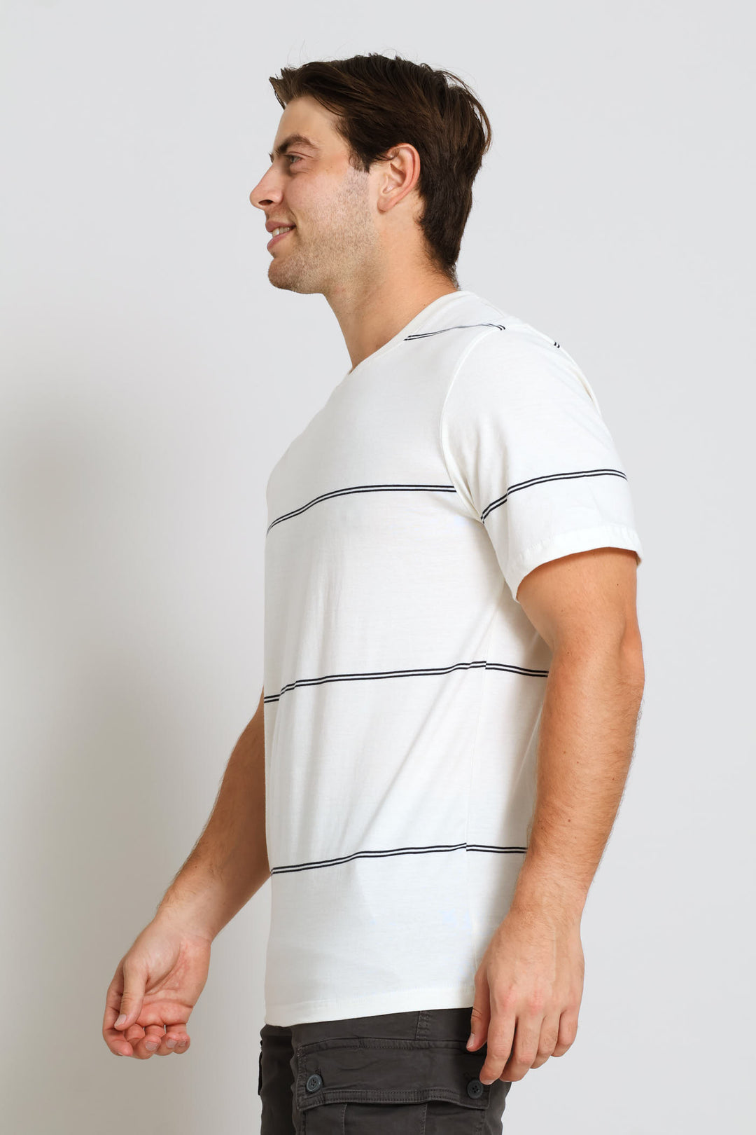 Double Thin Stripe Tee - Ecru/Navy