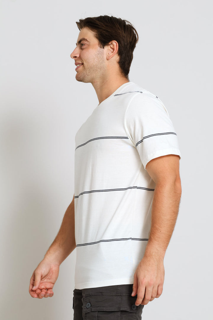Double Thin Stripe Tee - Ecru/Navy