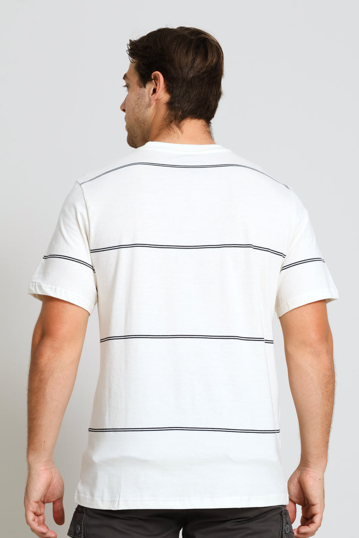 Double Thin Stripe Tee - Ecru/Navy
