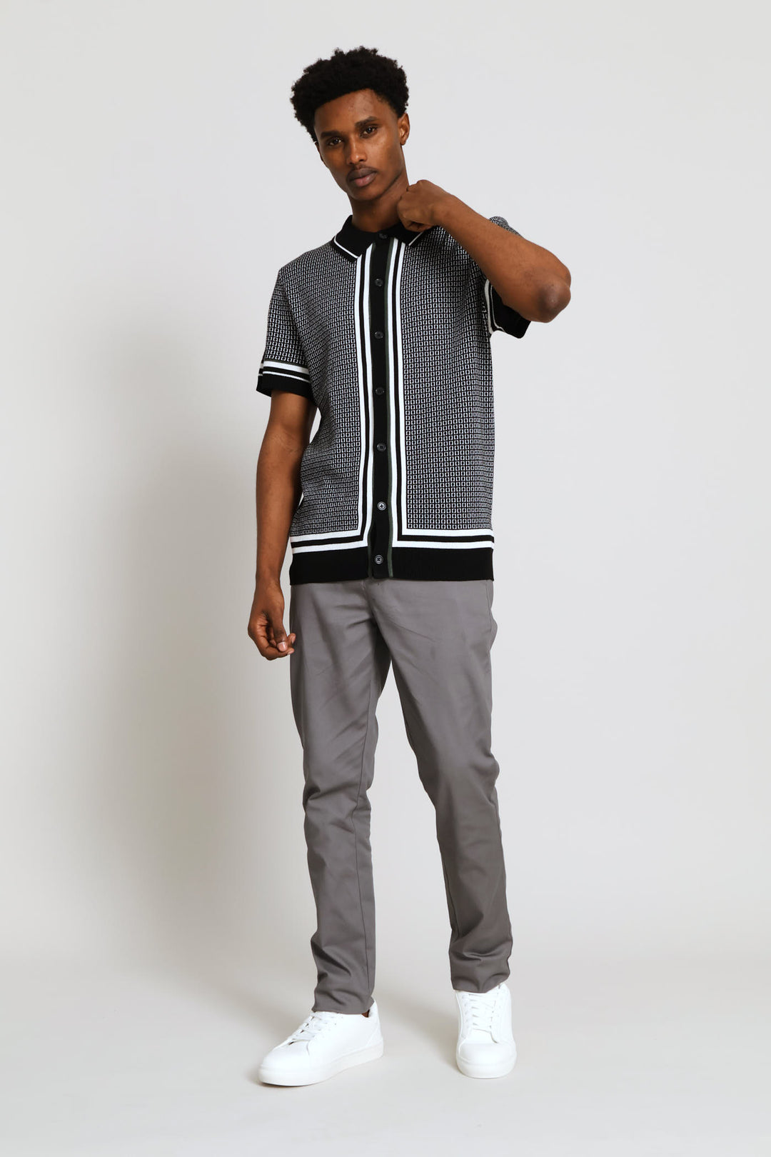 Geometric Printed Button Through Shirt - Black/White