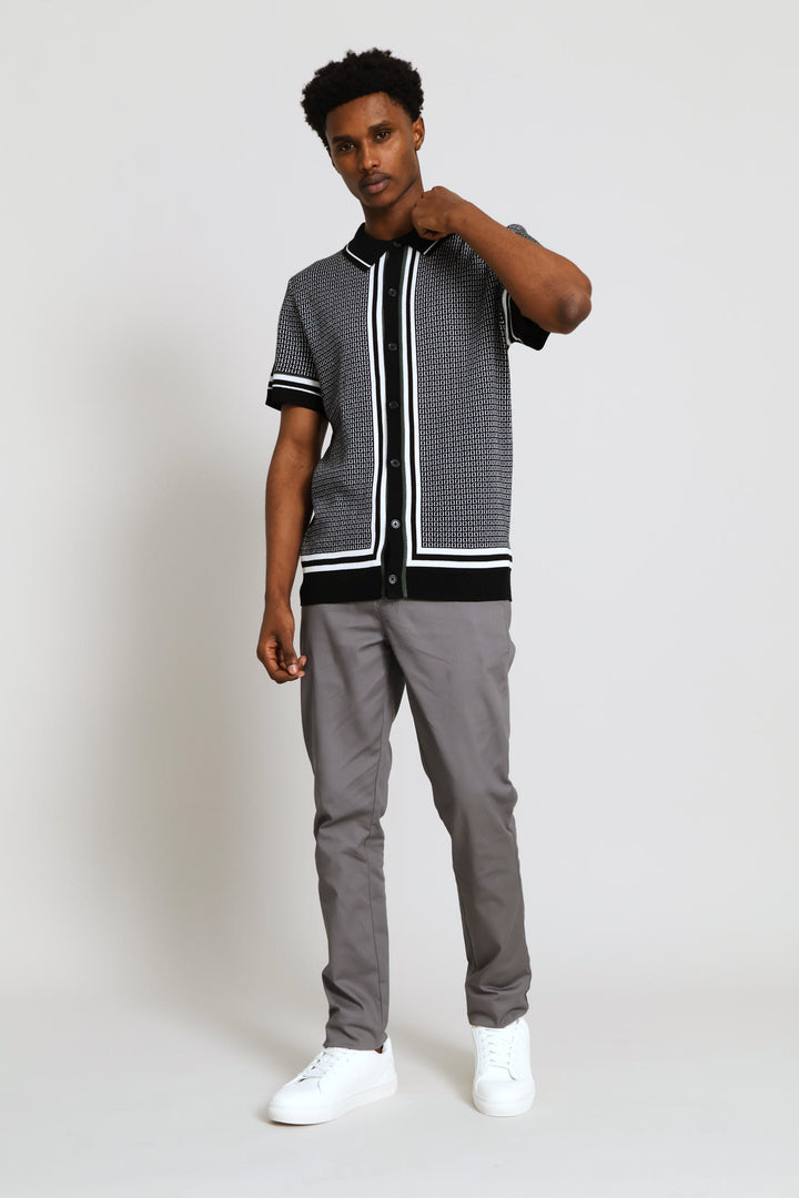 Geometric Printed Button Through Shirt - Black/White