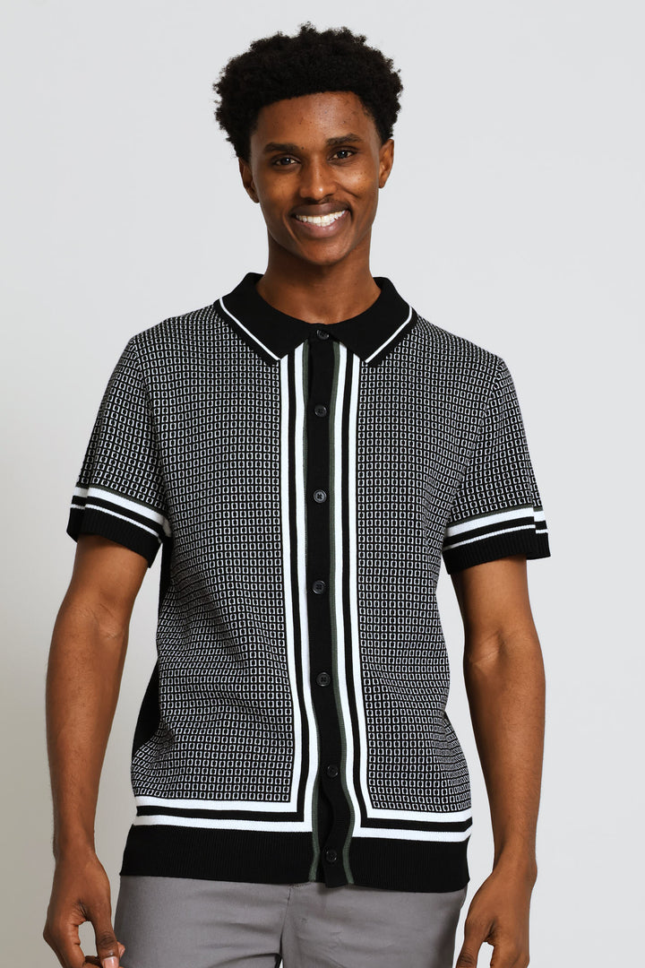 Geometric Printed Button Through Shirt - Black/White
