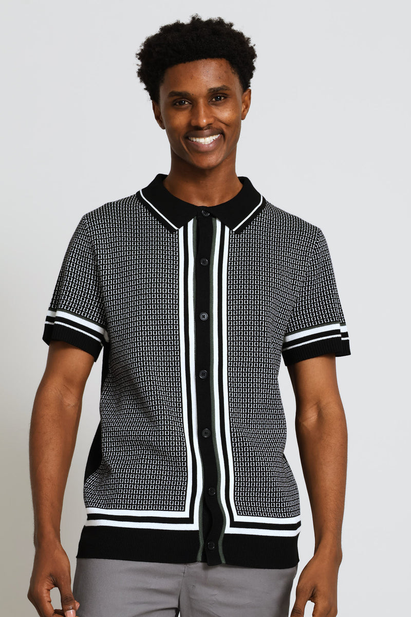 Geometric Printed Button Through Shirt - Black/White