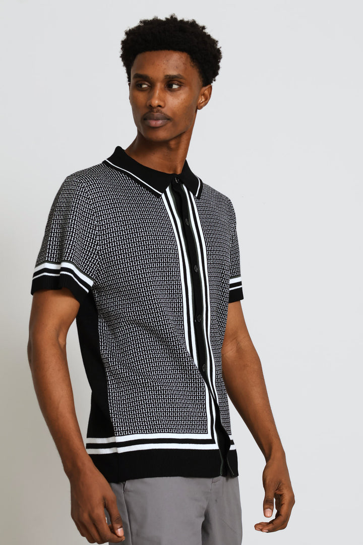 Geometric Printed Button Through Shirt - Black/White