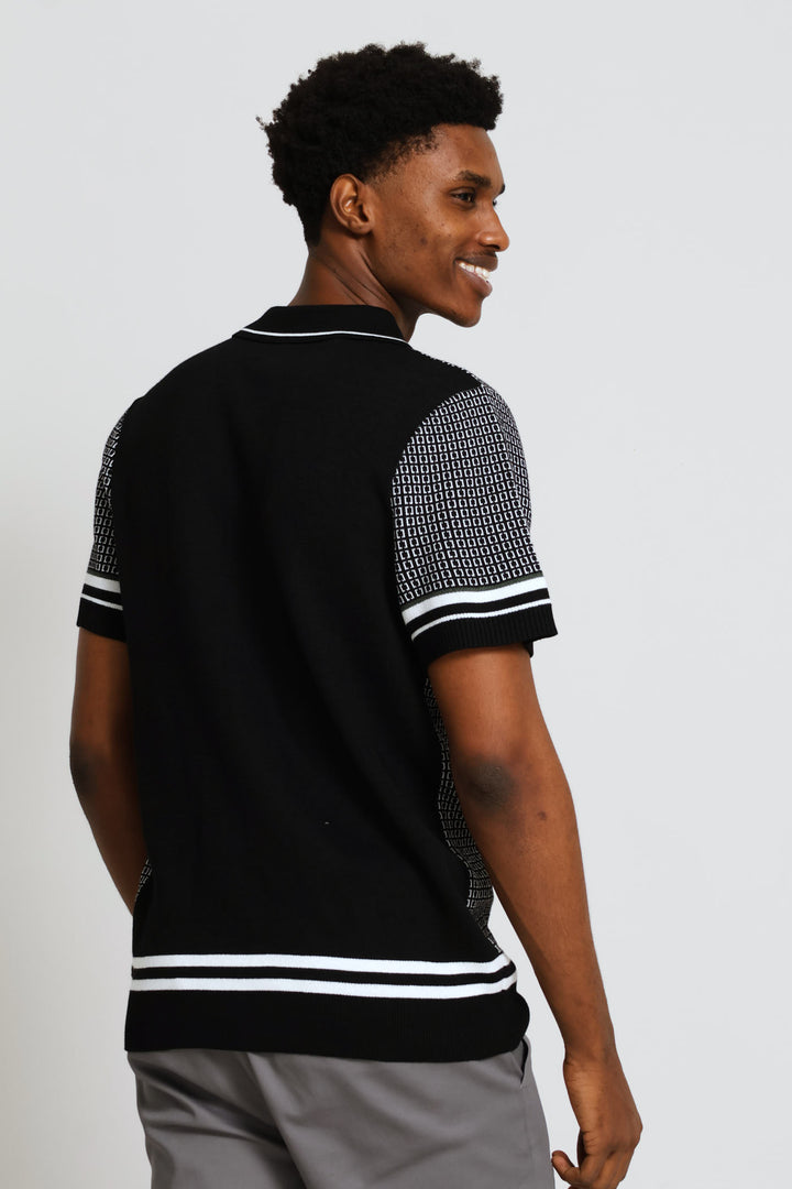 Geometric Printed Button Through Shirt - Black/White